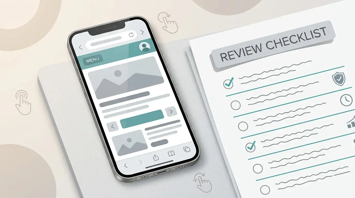 Editorial smartphone and checklist illustration for reviewing mobile casino access